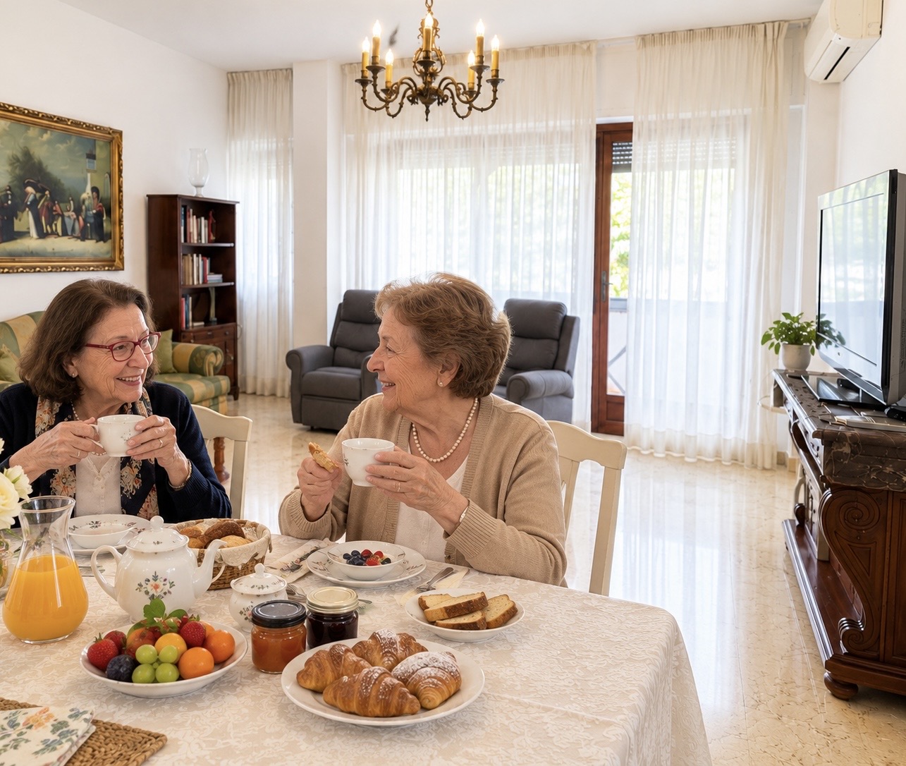 Due signore anziane durante la colazione